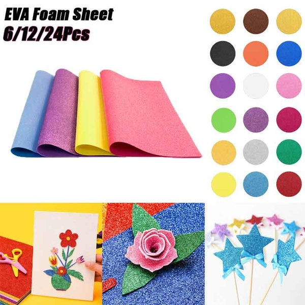 6-12-24Pcs Crafts DIY EVA Foam Paper Sponge Glitter Sheet Handmade Material Kids