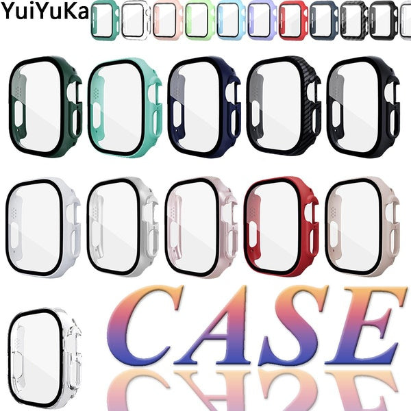 YuiYuKa Hard Case for Apple Watch Ultra 8 7 49mm 41mm 45mm 40mm 44mm 42mm 38mm Tempered Glass with PC Cover Frame Matte Screen Protector Full Bumper