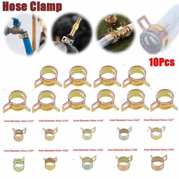 10Pcs Steel Band Clamp 8-18mm Inner Diameter for Fuel Line Silicone Hose Tube Spring Clips Clamp Color-zinc Manganese Steel