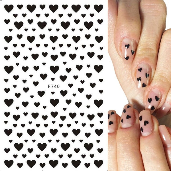 3D Nail Sticker Black Red White Glitter Heart Love Self-Adhesive Sliders Stars Decals Flowers Leaf Stickers DIY Nail Art Decor