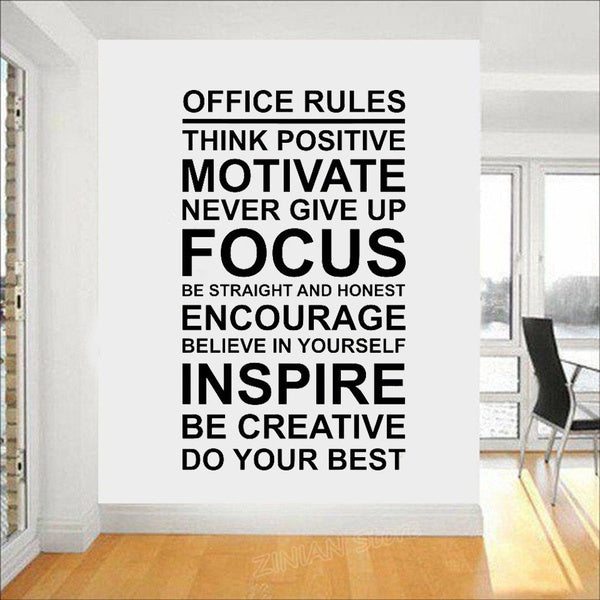 Office Rules Poster Wall Decal Work Motivation Quote Sign Think Positive Focus Teamwork Vinyl Sticker Art Business Decor