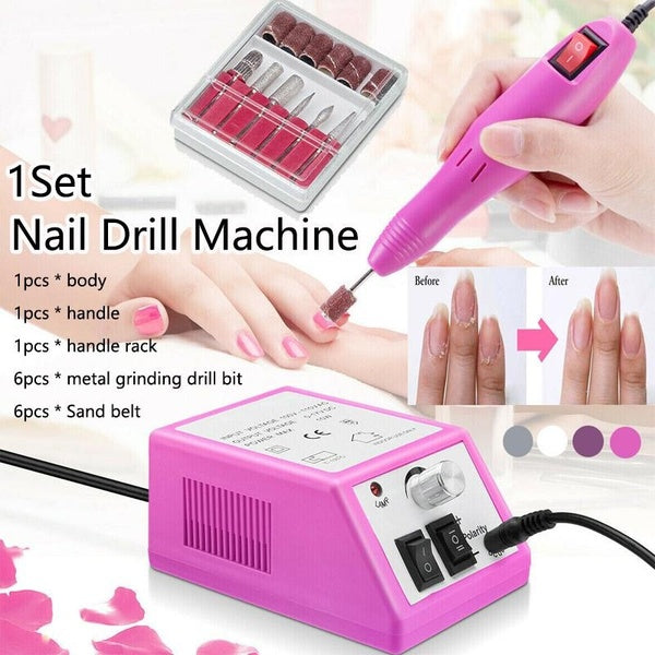 1Set Salon Electric Nail Drill Machine Professional Nail Art File Bits Manicure Pedicure Kit Nail Drill Pen Pen Polisher Tool US-EU Plug