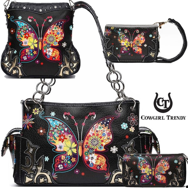 Papillon Fleur Western Style Printemps Strass Dissimulé Carry Purse Pays Sac À Main Femmes Sac À Bandoulière Bandoulière Titulaire De La Carte Portef