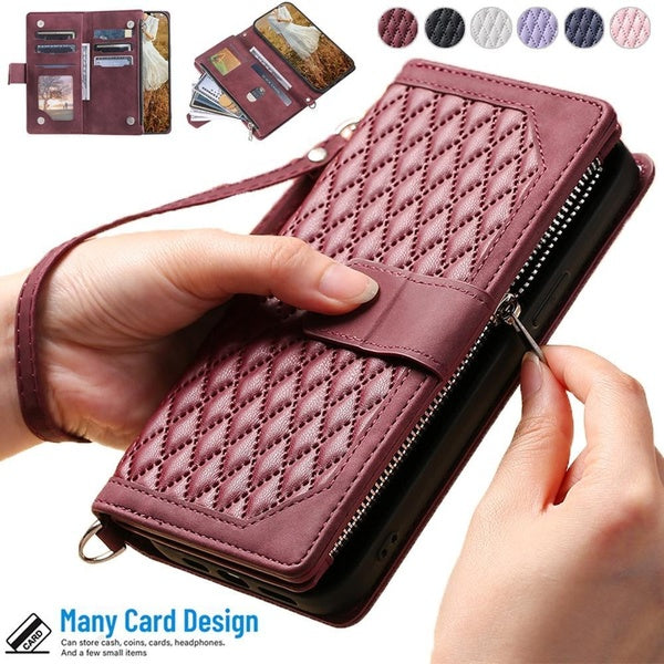 Nouvel étui en cuir à fermeture éclair multi-cartes pour iPhone 15 Pro Max 14 Pro Max 14Plus 13 Pro Max 12ProMax 11 Pro Max X XR XS Max 8 7 6S Plus S