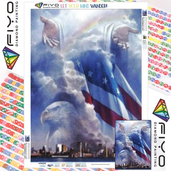 FIYO DIY 5D Jesus and Eagle Banner Diamond Painting Full Drill with Number Kits Home and Kitchen Fashion Mosaic Diamond Painting Canvas Wall Decorati