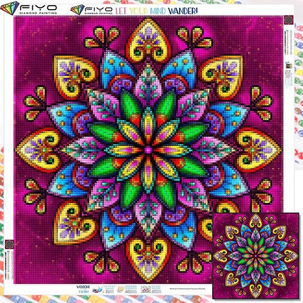 FIYO DIY 5D Mandela Diamond Painting Full Drill with Number Kits Home and Kitchen Fashion Mosaic Diamond Painting Canvas Wall Decoration Gift Crafts