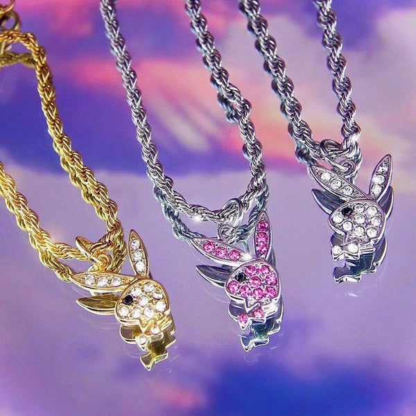 Fashion Women Necklace Hip Pop Animal Rabbit Pendant Necklace for Women Punk Bunny Rhinestone Necklace Choker Jewelry