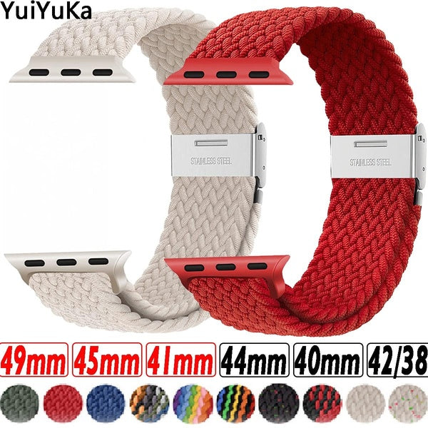 YuiYuKa Nylon Metal buckle strap for smartwatch Ultra 49mm 8 7 45mm 41mm SE 6 44mm 40mm adjustable Sport belt bracelet for Watch series 3 4 5 2 1 42