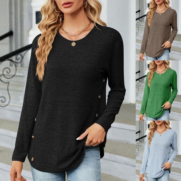 Women's Autumn Winter Casual Round Neck Long Sleeve Blouses Fashion Loose T-shirts Bottoming Shirts for Ladies Solid Color