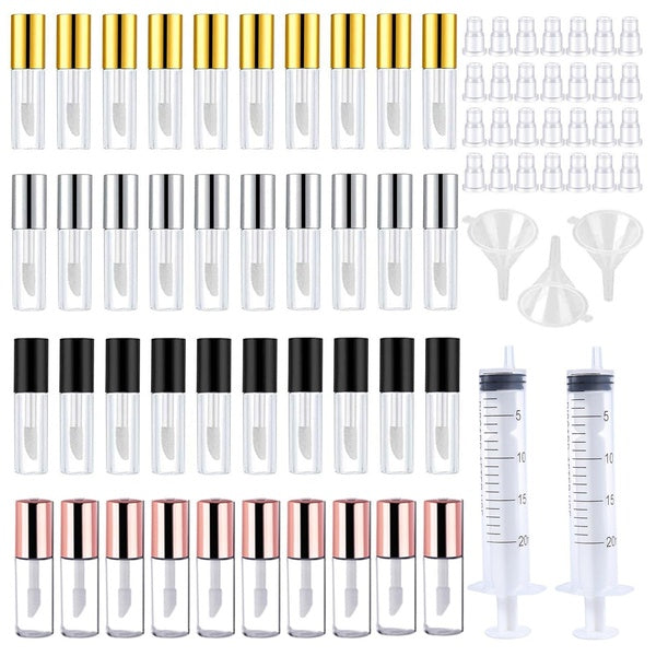 20 Packs 1.2 mL Pretty Empty Lip Gloss Tubes Containers, Clear Mini Refillable Lip Balm Bottles with Rubber Inserts and 3pcs Transfer Pipettes for Li