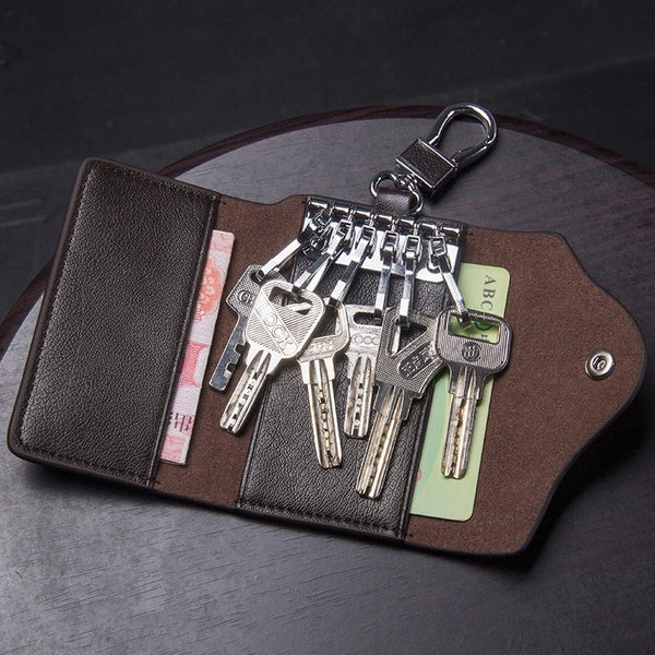 Contacts genuine leather Men's key case hasp key wallet with card holder