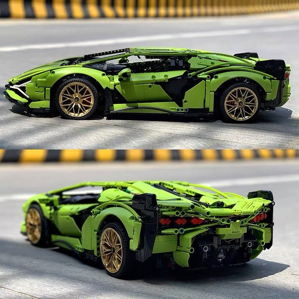 New 3696Pcs Green Super Sport Car Model Building Block Brick Educational Assembly Toy Children Boy Gift
