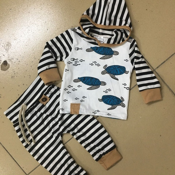 Newborn Baby Boys Girls Hoodie Striped Tops Long Pants Legging Outfits Clothes