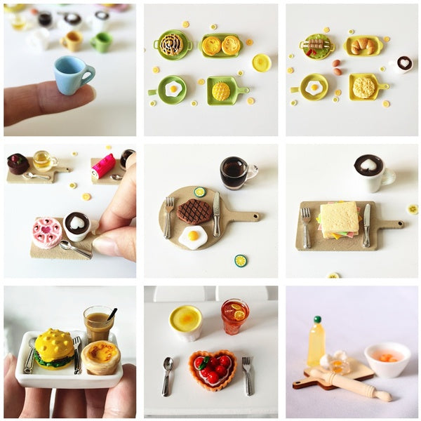 1:12 Dollhouse Mini Cups Cakes Steak Bread Sandwich Bakeware Coffee Sets 1:12 Miniatures Scene Kids Toy
