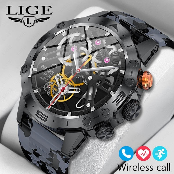 2024 LIGE Marque 1,53 "Sangle de camouflage personnalisé montre intelligente Bluetooth appelant montre hommes sport Fitness Tracker montres IP68 étan
