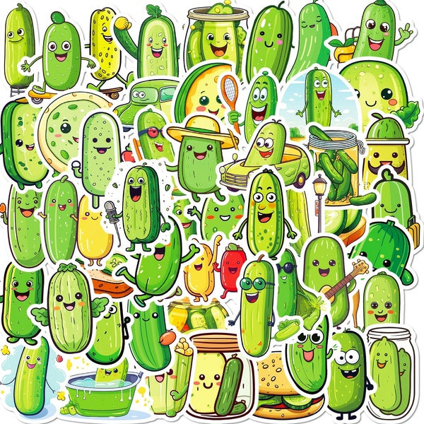 15-50PCS Pickle Aesthetics Cartoon Sticker Pack, Pickle Halloween Decoration for Water Bottle, Laptop, Cell Phone, Skateboard Vinyl Waterproof Sticke