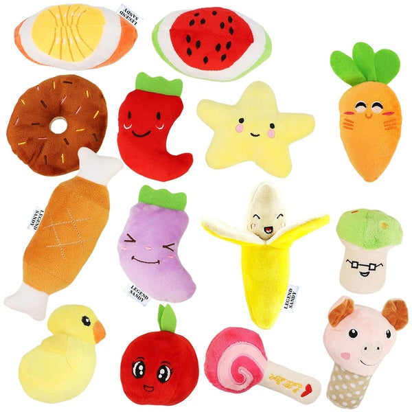 Dog Squeaky Toys Cute Stuffed Plush Fruits Snacks and Vegetables Dog Toys for Puppy Small Medium Dog Pets