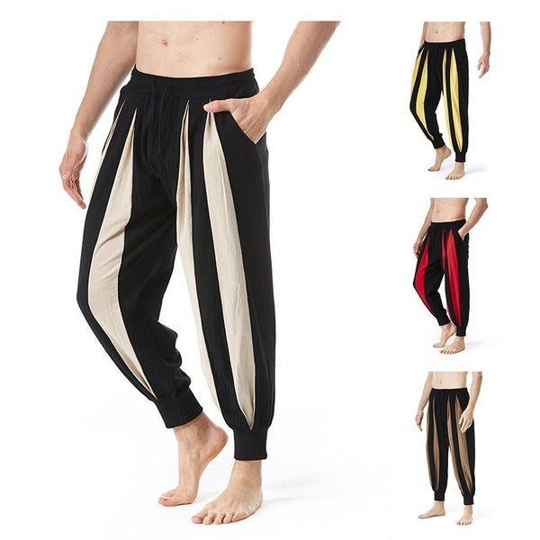 High Quality Four Season Mens Fashion Casual Leggings Patchwork Color Cotton Linen Pants