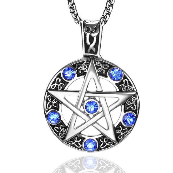 Men's Titanium Steel Star Sapphire Round Pendant Necklace Fashion Jewelry Pendant