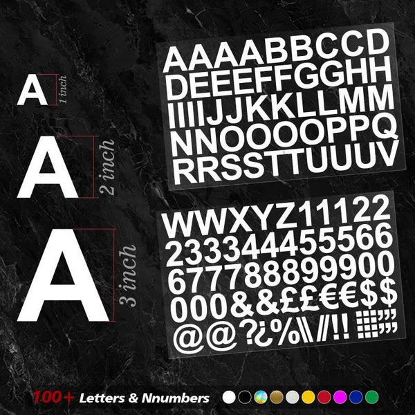 1", 2", 3" 100+PCS Self-adhesive Reflective Car Sticker Letters & Numbers Vinyl Decals for Automobile Motorcycle Racing Trucks Laptop Windows Decor