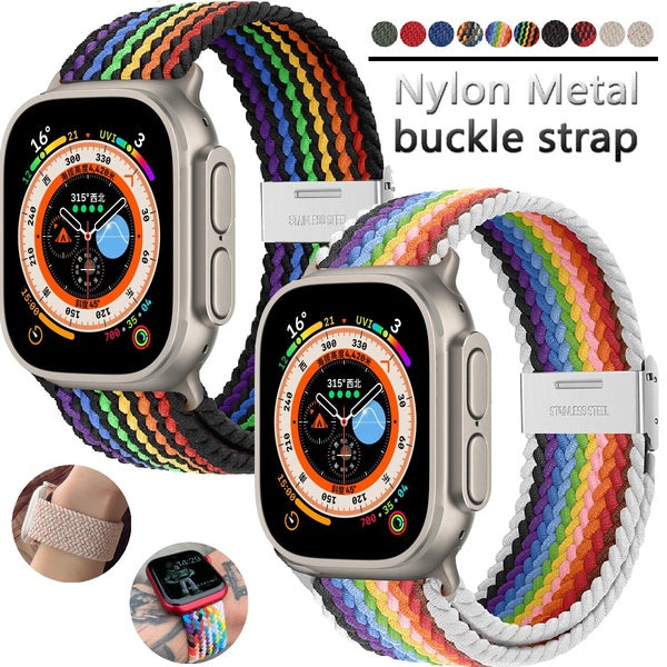 Nylon Metal buckle strap for smartwatch Ultra 49mm 8 7 45mm 41mm 44mm 40mm SE 6 adjustable Sport belt bracelet for Watch series 3 4 5 2 1 42 mm 38 mm