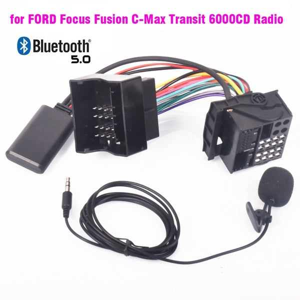 Bluetooth 5.0 AUX-in Music Adapter MP3 Harness Cable Microphone for FORD Focus Fusion Mondeo C-Max Transit with 6000CD Radio