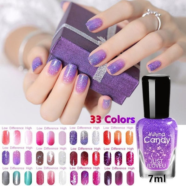 33 Colors Women Beauty Oily Gradual Nail Polish Long Lating Quick Drying Non-peelable Discoloration Thermal Nail Polish Temperature Color Changing Wa