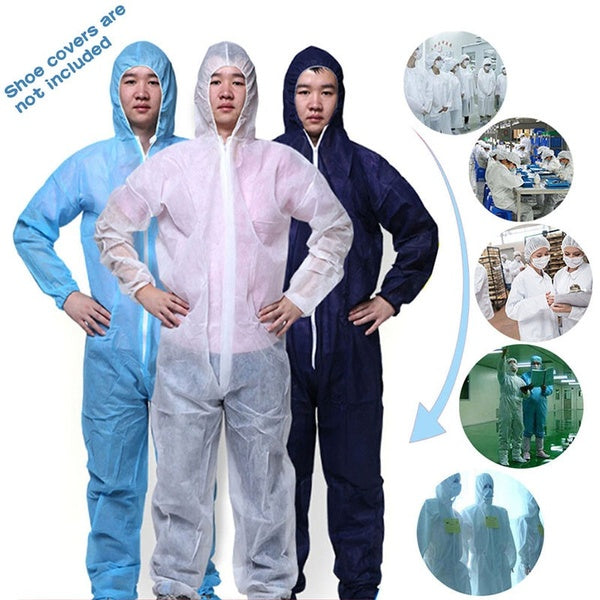 Professional Disposable PP Non-woven Dustproof Siamese Epidemic Prevention Breathable Thickened Protective Clothing Overalls XL - 2XL - 3XL(shoe Cove