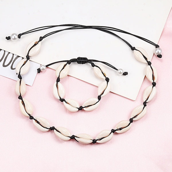 Bohemian Hawaii Beach Natural Shell Necklace for Women Sea Shell Pendant Handmade Weave Rope Chain Choker Bracelet Jewelry