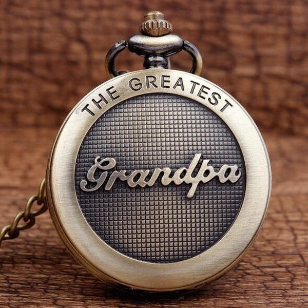 Antique The Greatest Grandpa Bronze Quartz Pocket Watch Father's Day Best Gifts