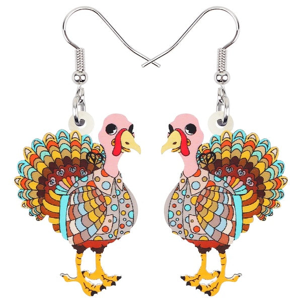 Acrylic Thanksgiving Cartoon Cute Floral Turkey Chicken Earrings Long Drop Dangle Fashion Animals Jewelry For Women Girls Charms Gifts