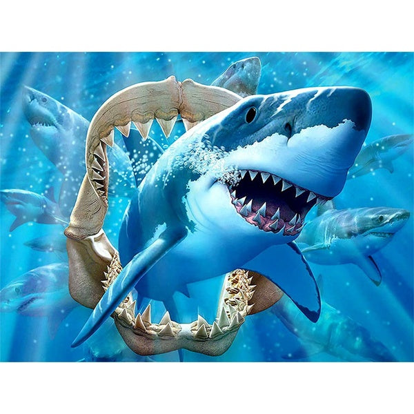 DIY 5D Diamond Painting Shark Full Drill With Number Kits Home Decor Wall Painting The Gift Arts and Crafts For Adults,Teenagers,The Old