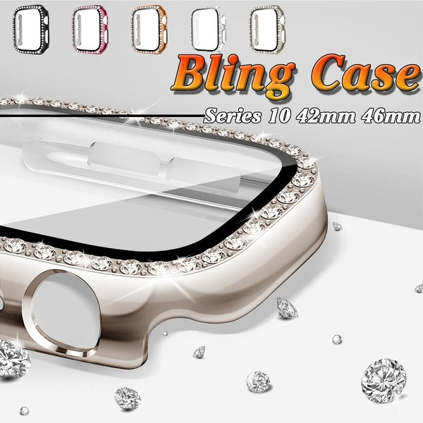 Bling Screen Protector for Apple Watch Series 10 42mm 46mm PC Case for Women, Glitter Diamond Rhinestone Face Cover for IWatch Accessories 42 mm