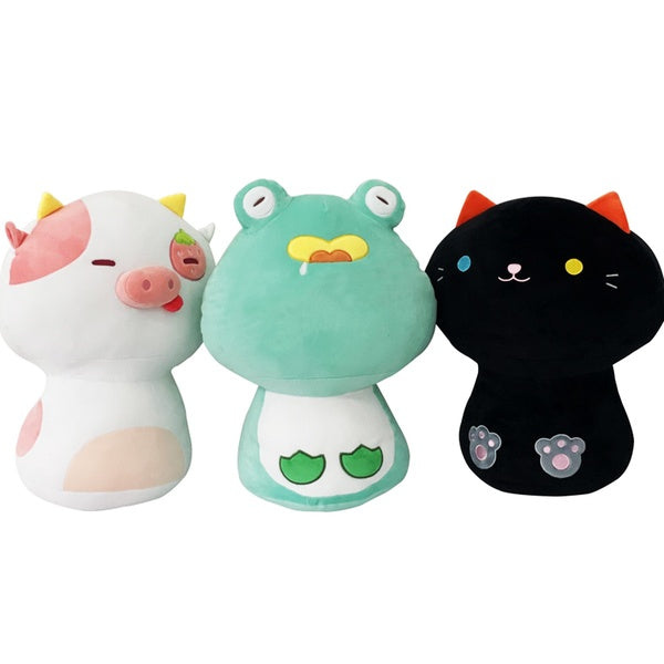 Kawaii Cow Frog Cat Mushroom Plush Doll Cute Soft Stuffed Pillows Lovely Animal Doll Gift for Girl Home Decoration Doll