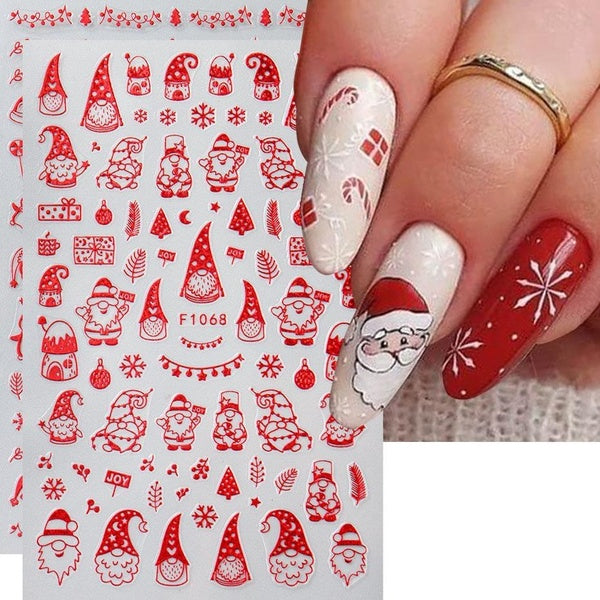 3D Red Christmas Santa Claus Nail Sliders Cartoon Deer Penguin Snowflake Pine Leaf New Year Sticker Kawaii Manicure Decal Decor