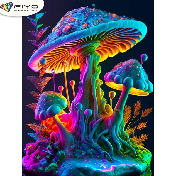 FIYO Colorful Mushroom DIY 5D Diamond Painting Full Drill with Number Kits Home and Kitchen Fashion Mosaic Diamond Painting Canvas Wall Decoration Gi