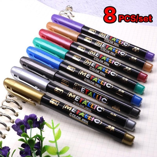 8pcs-set Metallic Marker Pens Paint Pen for Black Paper Wedding Guest Book Craft Supplies for Glass Rock Ceramic Plastic Metal Cool Scrapbook Materia