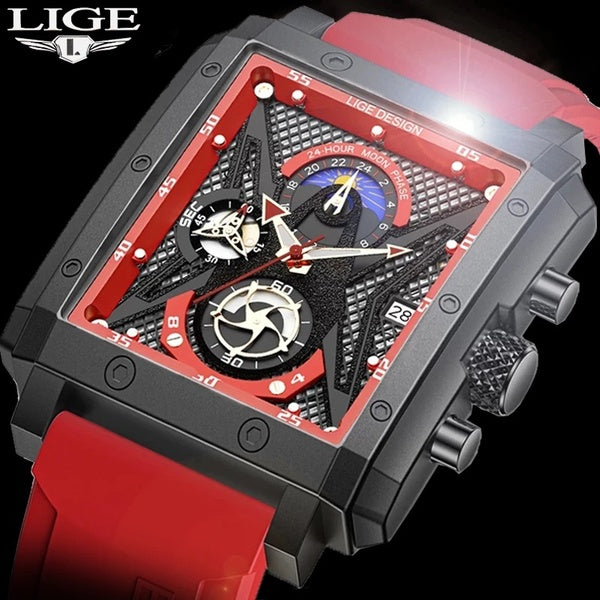 LIGE Hommes Chronographe Sport Montres Pour Hommes Mode Carré Top Marque De Luxe Bracelet En Cuir Étanche Montre À Quartz Montre Homme