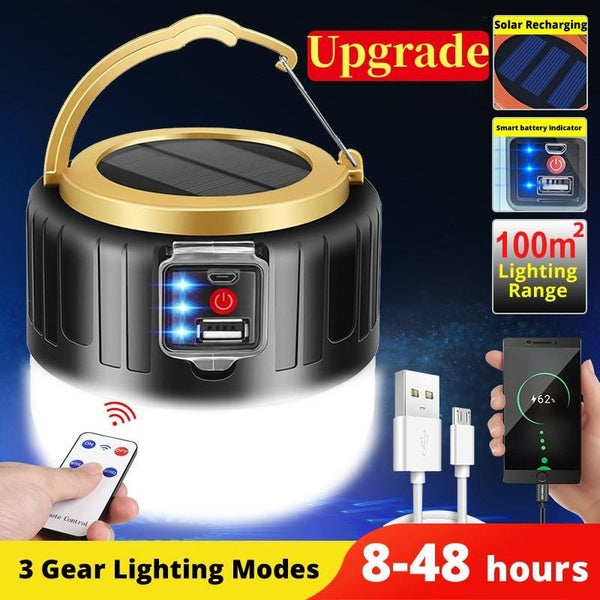 Solaire LED Camping Lumière Télécommande Tente Lampe USB Rechargeable Ampoule Portable Lanternes Lumières De Secours pour Randonnée En Plein Air BBQ