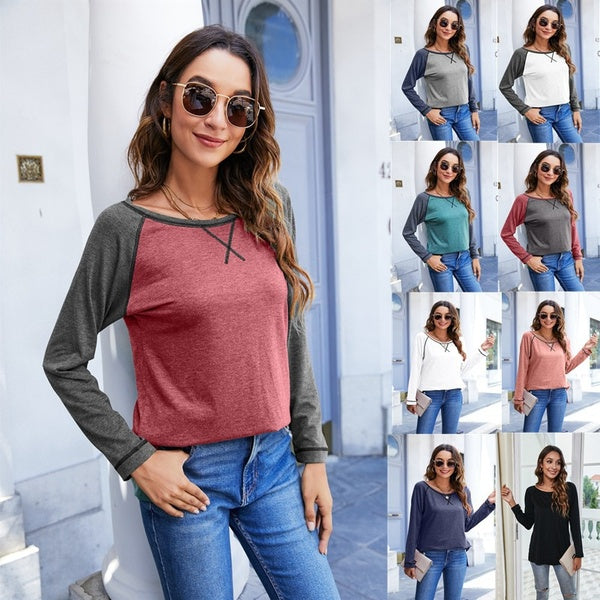 Plus Size Fashion Clothes Women's Casual Clothing Long Sleeve Tee Shirts Cotton Pullover Sweatshirts Ladies Autumn and Winter Tops Blouses Block Colo