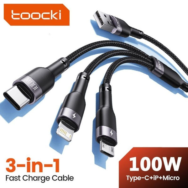 Câble de chargement USB Toocki 3 en 1 câble de données Micro USB Type C pour iPhone Samsung Huawei Xiaomi et autres smartphones