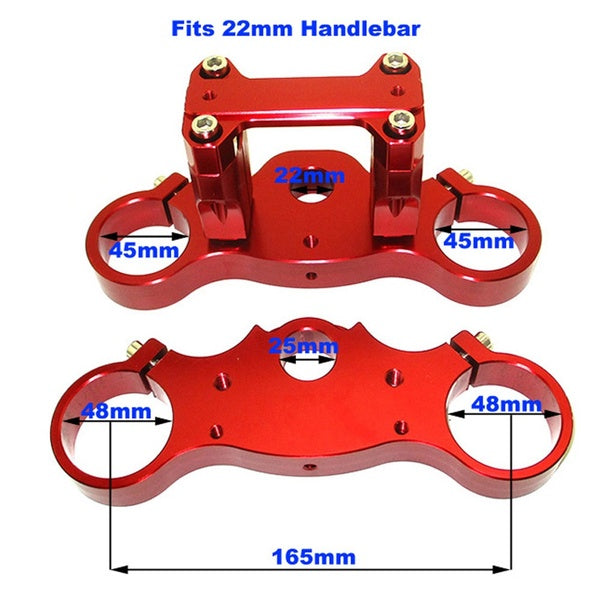 FishMotor Rouge CNC Aluminium 45-48-22mm Triple Pince Ensemble Pour Pit Dirt Bike Moto