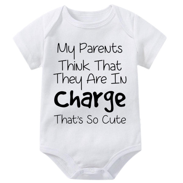 My Parents Think That They Are in Charge Baby Onesies,Funny Funny Soon to Be Mom and Dad Gift Infant One-piece for Boys Girls,Baby Bodysuit Short Sle