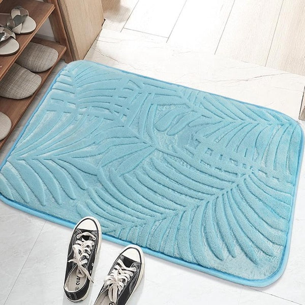 Coral Fleece Bathroom Carpet Leaf-Shape Floor Bath Mat Water Absorption Non-slip Memory Foam Absorbent Washable Rug Toilet Floor Mat
