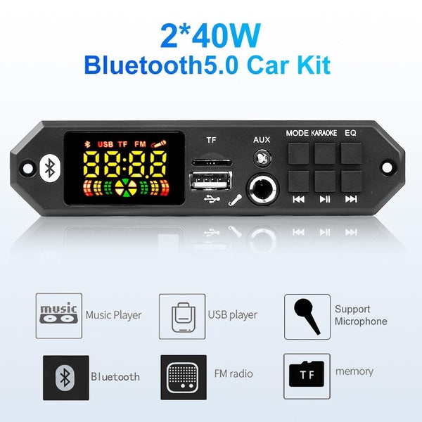 Carte décodeur MP3 Bluetooth 5.0 80 W Amplificateur 12 V Lecteur MP3 de voiture Microphone Module radio FM TF USB Enregistrement d'appel mains libres