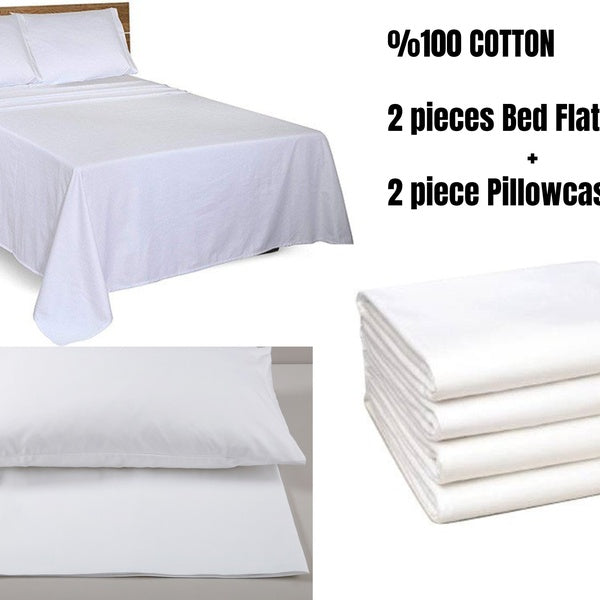 Bed Flat Sheets +Pillowcase Set-White Bed Flat Sheets,%100 Cotton,These best quality cotton,2 pieces x Single. twin xl,double,king,Made ın Turkey)