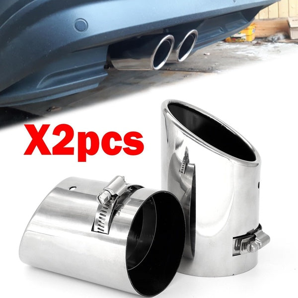 2Pc Stainless Steel Exhaust Tip FOR VW PASSAT B6 3C 2005~2010- CC 2009~2012-EOS Muffler Tail Pipe TailPipe End Chrome Trim Cover