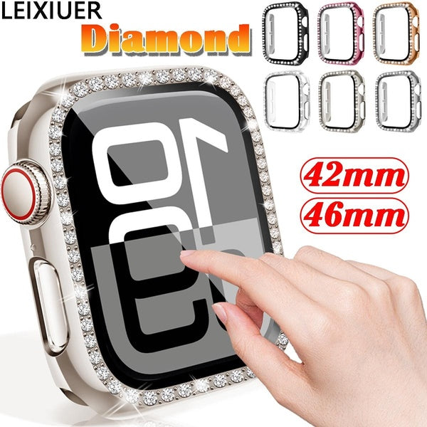 LEIXIUER Bling Screen Protector for Apple Watch Series 10 42mm 46mm Case for Women, Glitter Diamond Rhinestone Face Cover for iWatch Accessories 42 m