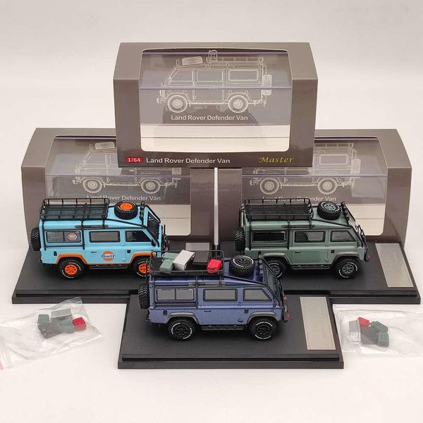 Master Land Rover Defender Van Camp Gulf Diecast Toys Car Models Miniature Hobby Collectible Gifts 1:64 Scale