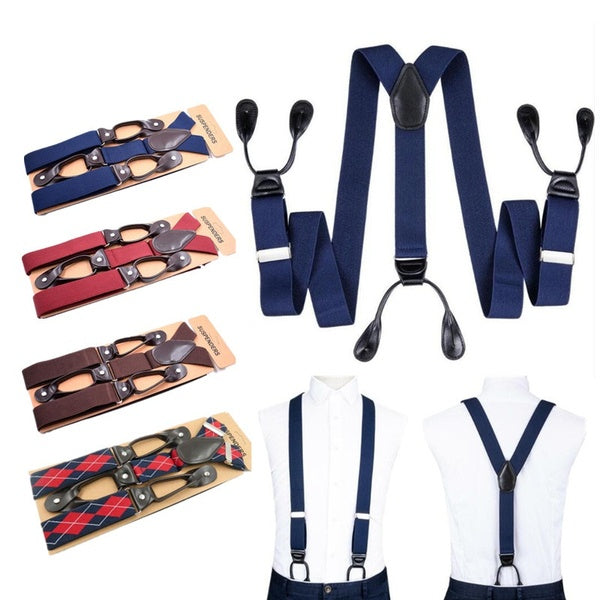 Suspenders for Men Leather Trimmed Button End Elastic Tuxedo Y Back Adjustable Suspenders Pant Trousers Suspenders Men Gift
